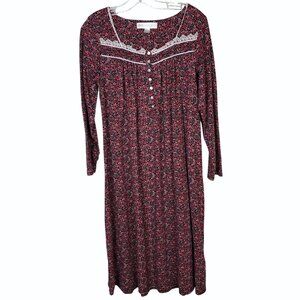 Eileen West Size Small Long Sleeve Floral Cotton Knit Ballet Nightgown Lace Trim